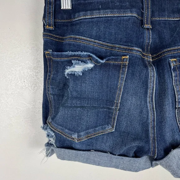 American Eagle Hi-Rise Shortie Jean Shorts Distressed Dark Blue Wash Festival 6 - Picture 6 of 12